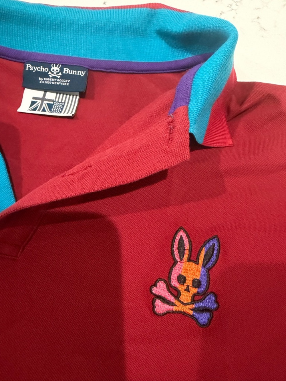 Psycho Bunny Red Polo with Blue Contrast Collar - Picture 5 of 5